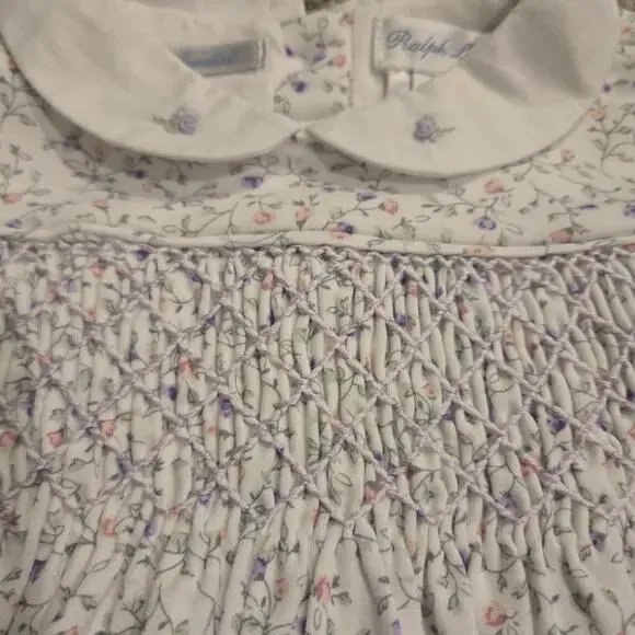 New Ralph Lauren Hand Smocked One Piece Floral Baby Romper 9 Mo Rare Cottage