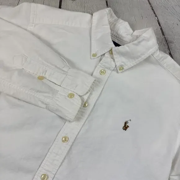 Ralph Lauren Boys 14 White Solid Long Sleeve Button Down Shirt