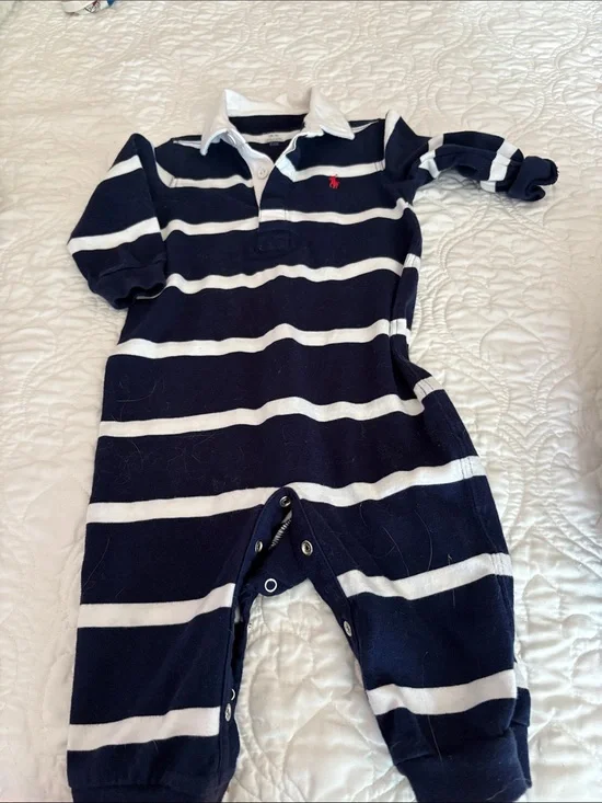 Ralph Lauren Navy & White Striped Polo One-Piece
