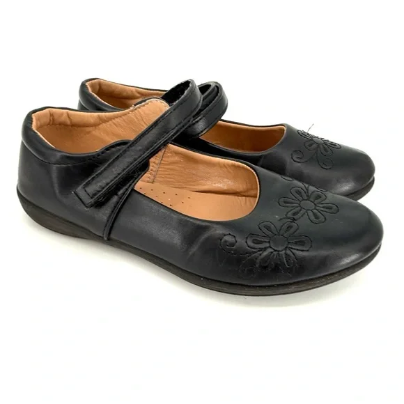Black Mary Jane Shoes with Floral Design