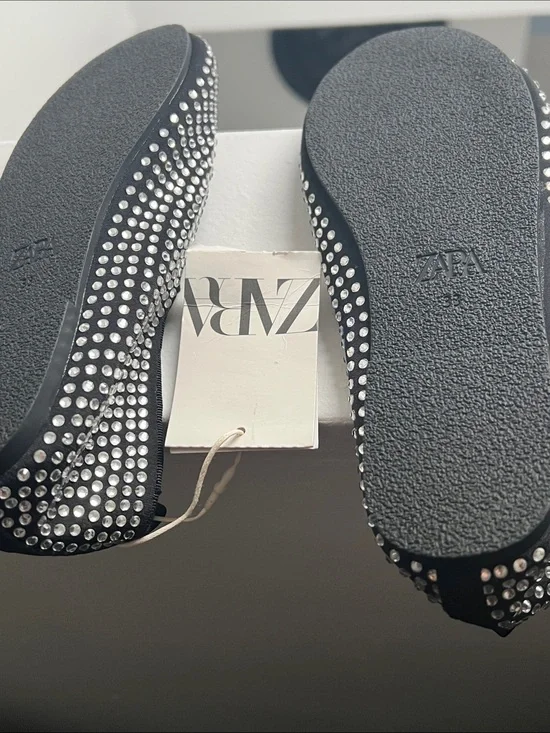 Zara Black Crystal-Embellished Mary Jane Flats