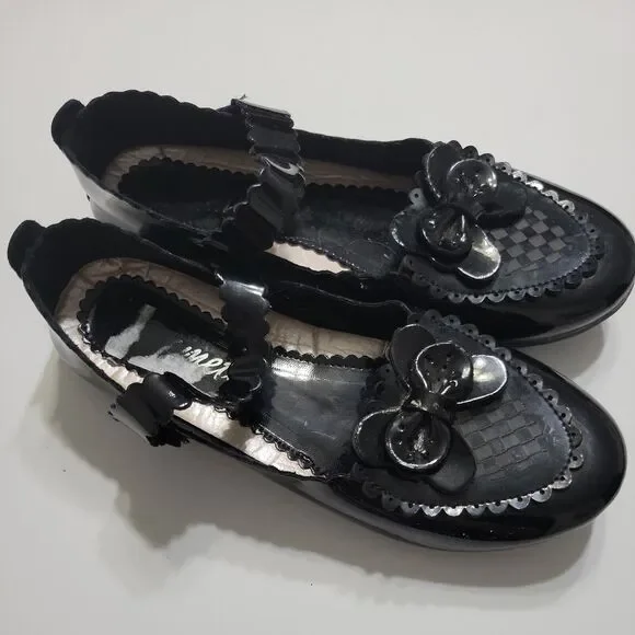 Ameta Shoes Girl 4 Black Hook Loop Flat Mary Jane Strap Top Comfort Stretch Flat