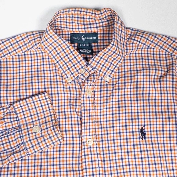 Ralph Lauren Button Down Shirt Plaid Check Long Sleeve Kids‎ Boys Size L (14-16)