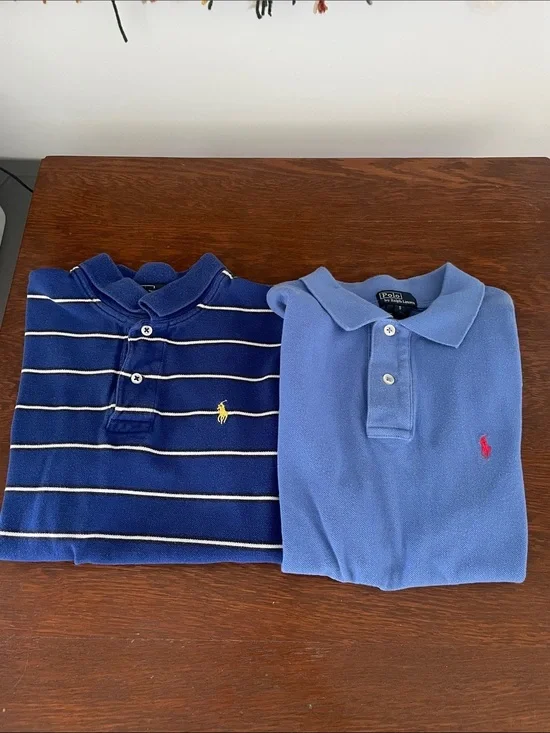 Ralph Lauren Blue Striped Polo & Light Blue Solid Polo boys small and medium