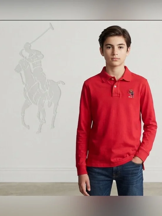 Authentic Polo by Ralph Lauren bear long sleeve designer polo shirt sz Boys XL