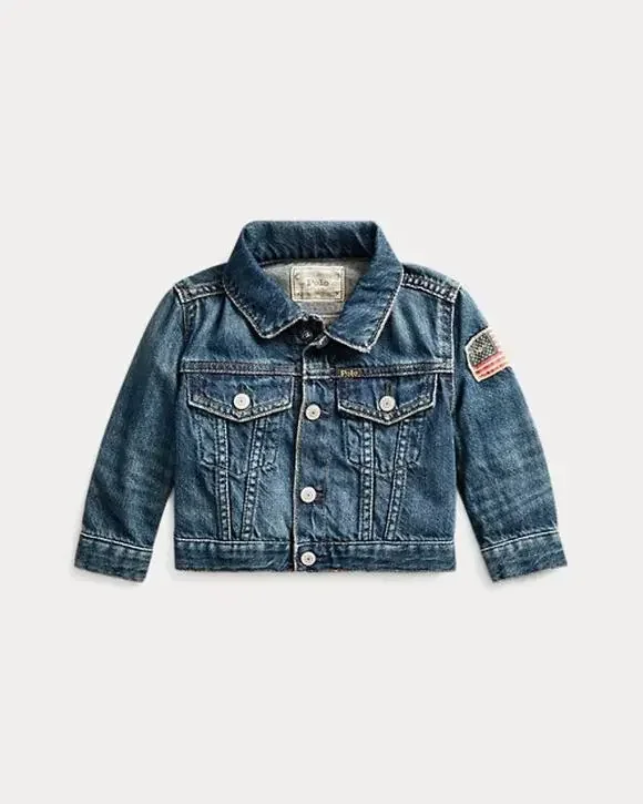 Ralph Lauren Denim Trucker Jacket boys size 5 American Flag patch