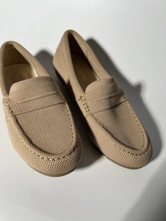 Cvistpieo Women’s Loafers 7.5 Wide Nude Knit Slip On Work Comfort Flats