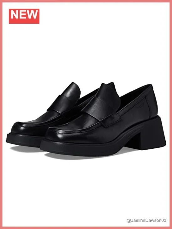 Vagabond Dorah Leather Loafers Square Toe Block Heel Slip-On Shoes