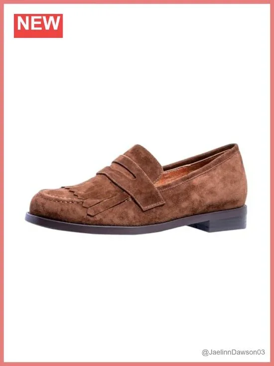 Women's Suede Fringe Loafers Slip Resistant Comfortable Pull-On Round Toe