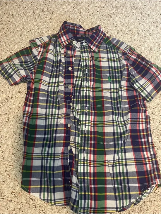 Ralph Lauren Green, Navy & Red Plaid Short-Sleeve Button-Down Shirt
