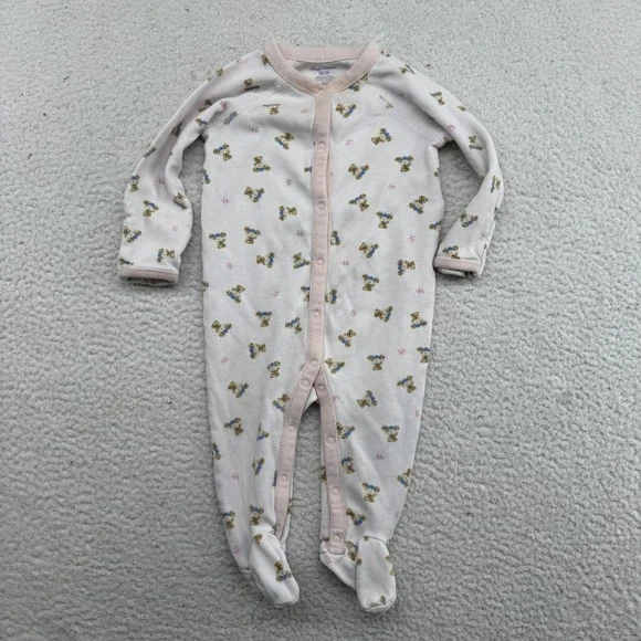 Ralph Lauren Pajama Polo Pink Bear Footed Coverall Baby Girl 6M Snap Buttons