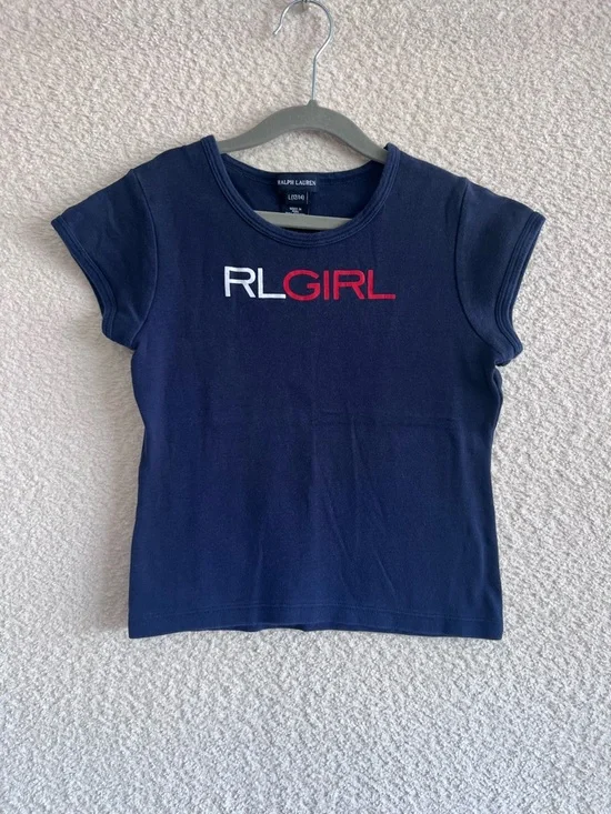 Ralph Lauren Vintage RLGIRL‎ Rare Blue Red Short Sleeve T Shirt Size Large 12/14