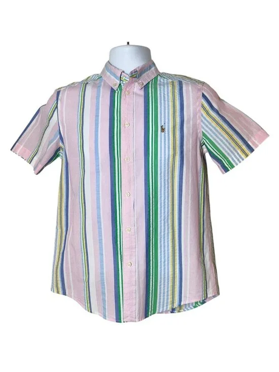 Polo Ralph Lauren Boys L Oxford Button-Up Shirt Striped Short Slv Multicolor Pre