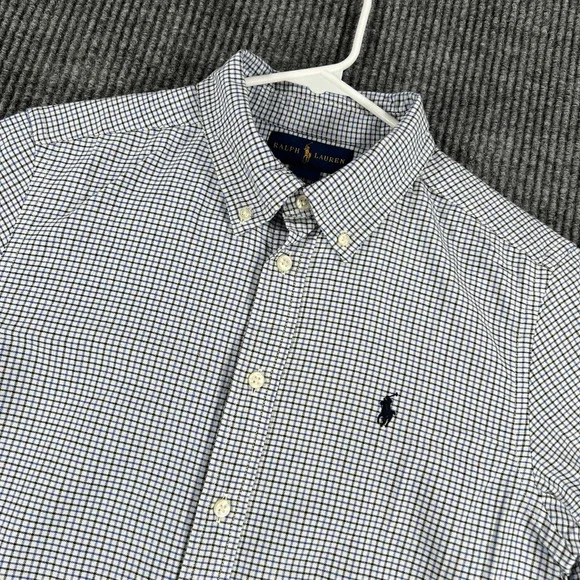 Ralph Lauren Shirt Youth Boys Large Blue Check Long Sleeve Button Down Dress