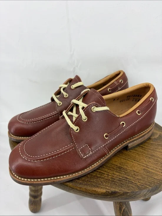 Unused! Vintage Foot Traits Boys Classic Brown Leather Loafers Boat Shoes, sz 5