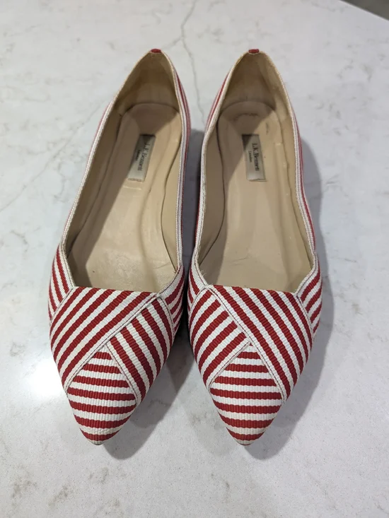 LK Bennett Red & White Striped Pointed Flats
