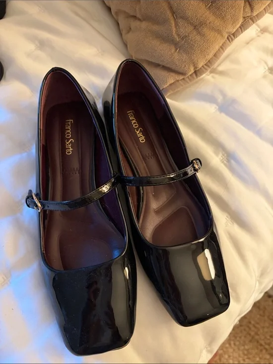 Franco Sarto Black Patent Mary Jane Flats with Square Toe