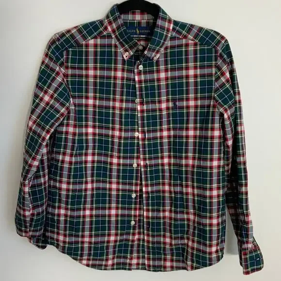 Ralph Lauren Natural‎ Stretch Plaid shirt size large 14/16