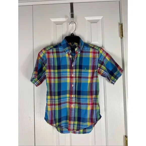 Ralph Lauren Boys Plaid Button Front Shirt Size Small 7/8
