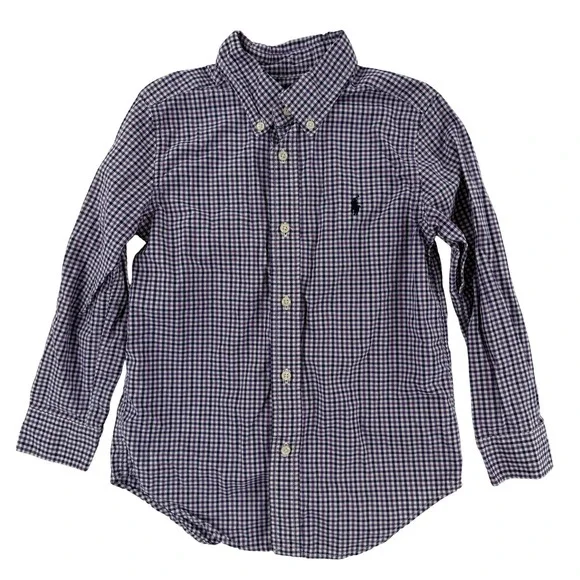 Ralph‎ Lauren Dress Shirt Boys 5 Purple Gingham Button Down Long Sleeve Logo
