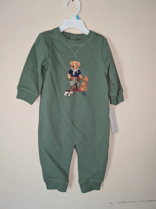 Ralph Lauren Green Bear-Print One-Piece for Kids