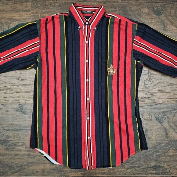 Vintage Polo Ralph Lauren Crest Logo Striped Button Down‎ Shirt Boys Large