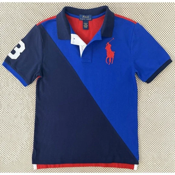 Ralph Lauren Youth Medium 10-12 Color Block Short Sleeve Polo Shirt Preppy Pony