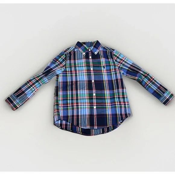 Ralph Lauren Shirt Boys‎ size 5 Blue Plaid Casual Button Down Preppy Academia