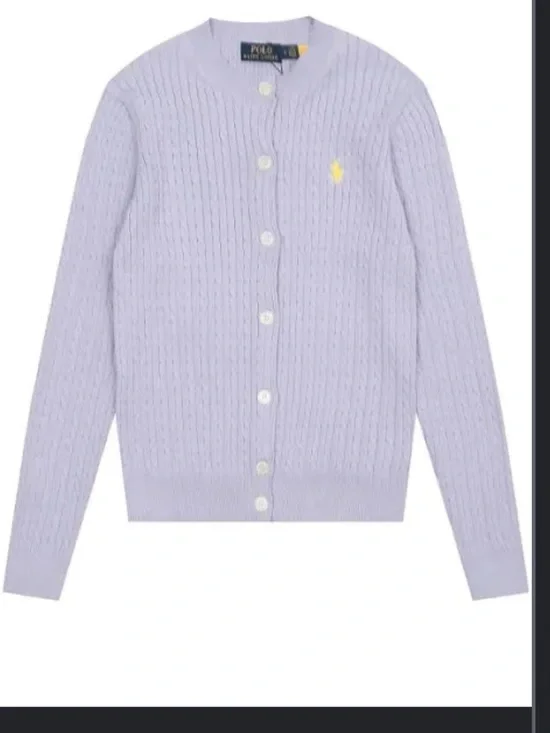 Ralph Lauren Lilac Cable-Knit Button Cardigan with Yellow Logo