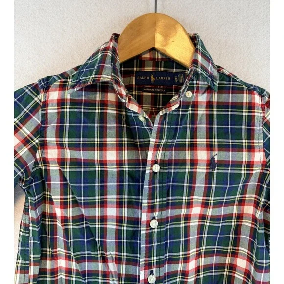Ralph Lauren Toddler Boy Plaid Button Down Green Red Blue Polo Shirt Size 4T EUC