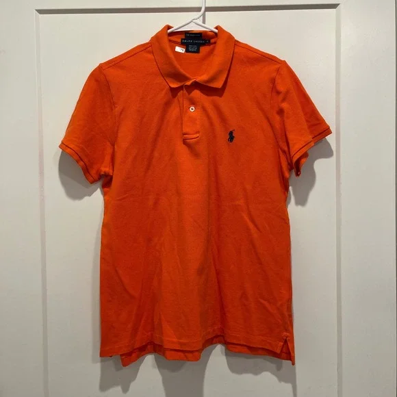 Ralph Lauren Youth XL Orange Skinny Polo Shirt Short Sleeve Cotton Mesh Pony
