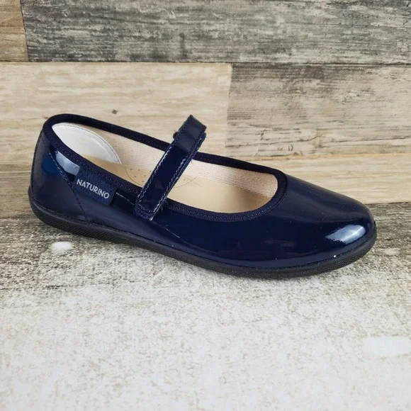 Naturino Pavia 2 Girls Shoes Sz 1.5 Blue Leather Round Toe Hook & Loop Strap