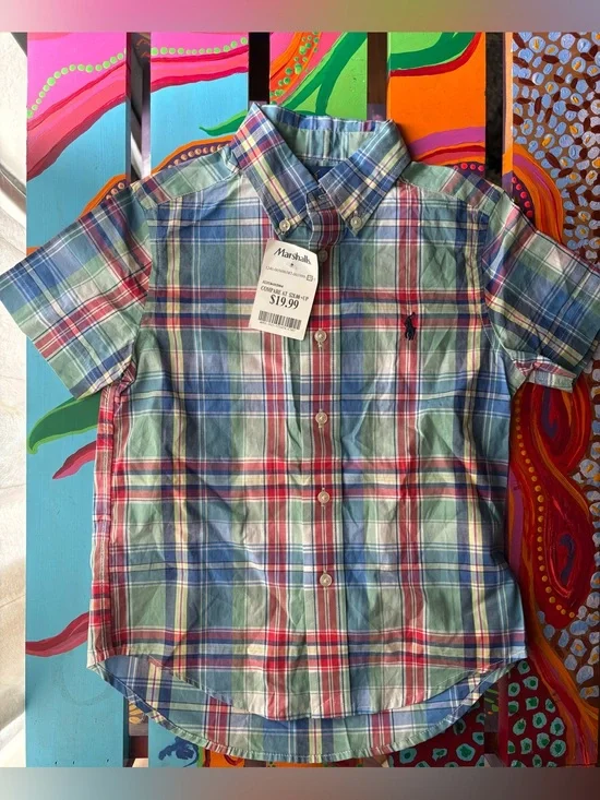 Ralph Lauren Short-Sleeve Plaid Button-Down Shirt Boys Size 4