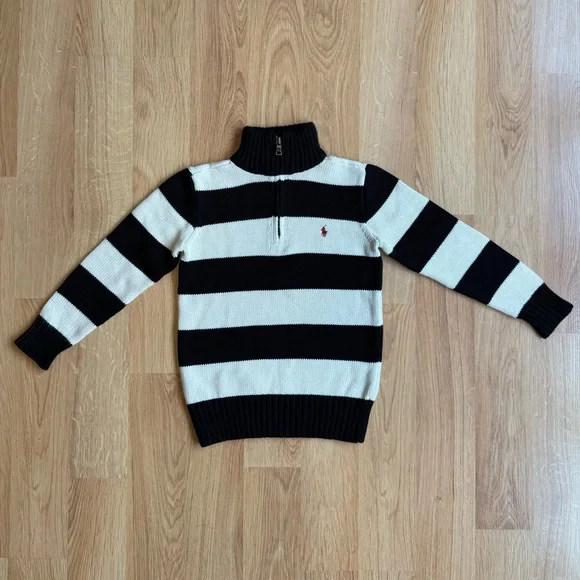 NWOT Ralph Lauren Boy 1/4 Zip Knit Sweater-Black and White