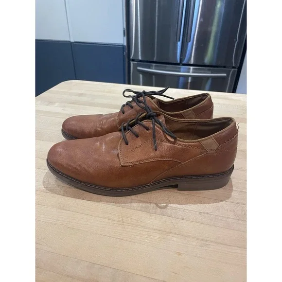 Freeman Rance Lace Up Dark Tan Brown Cognac Faux Leather Dress Shoes Boys 6 M