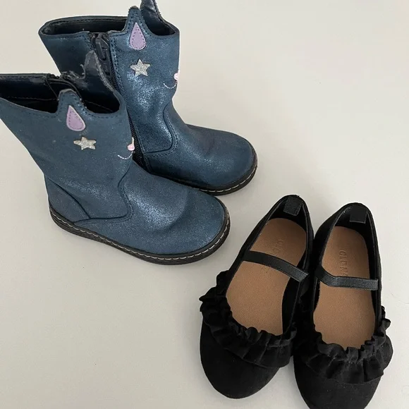 Baby girl boots and black suede dress shoes