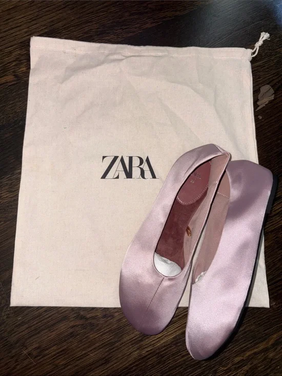 ZARA Satin Ballet Flats in Dusty Mauve