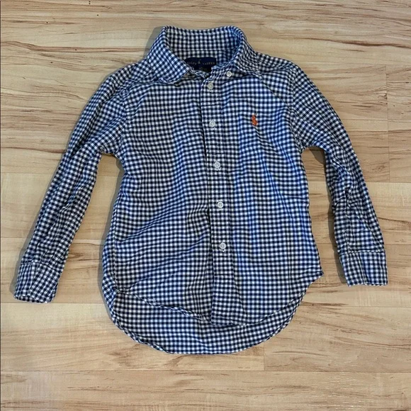 Ralph Lauren Navy and White Gingham Button-Down Shirt for Kids