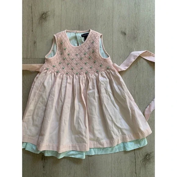 Ralph Lauren Kids Pink Smocked Floral Pique Cotton Dress 2T Pastel Cottagecore