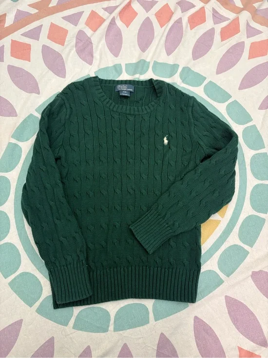 Ralph Lauren Dark Green Cable-Knit Crewneck Sweater