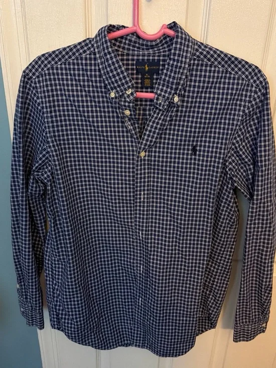 Ralph Lauren Men’s Navy and White Checked Button-Down Shirt