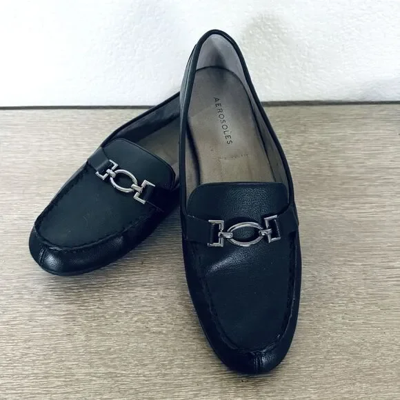 Aerosoles Deanna Black Slip-On Buckle Loafers Shoes 9