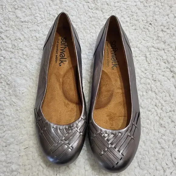 SoftWalk Sonoma Weave Leather Flats  Pewter  size 7.5