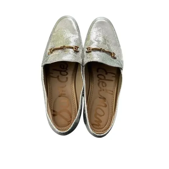 Sam Edelman Loraine Bit Loafers Metallic Silver Gold Hardware Size