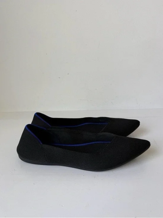 Rothy's Black Pointed Knit Flats with Blue Trim