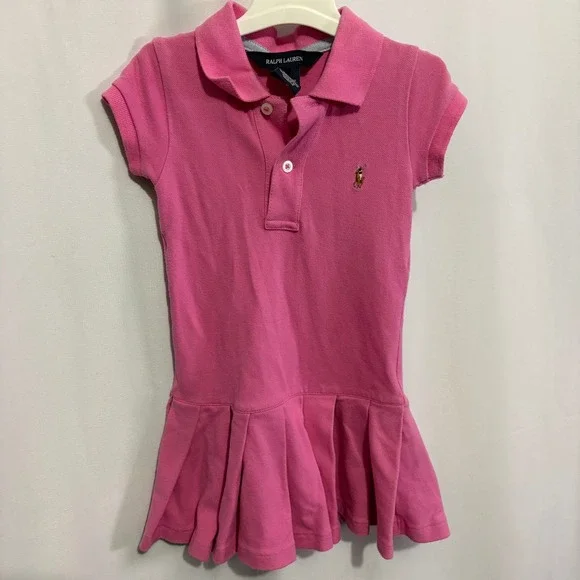 Ralph Lauren Girls Dress 2T Polo Neck Drop Waist Pink Pony Preppy Old Money