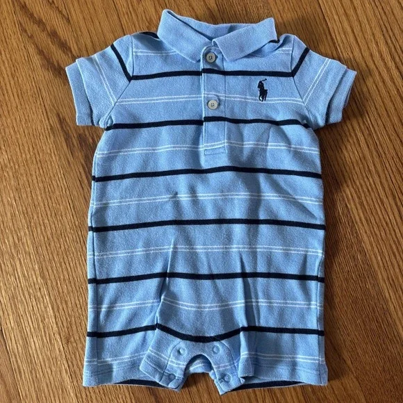 Polo Ralph Lauren Romper Boys Preppy  Striped Blue 9 Months