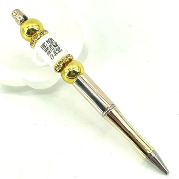 This mom runs on coffee & Jesus pen handmade NEW bling rhinestone gold rose gold