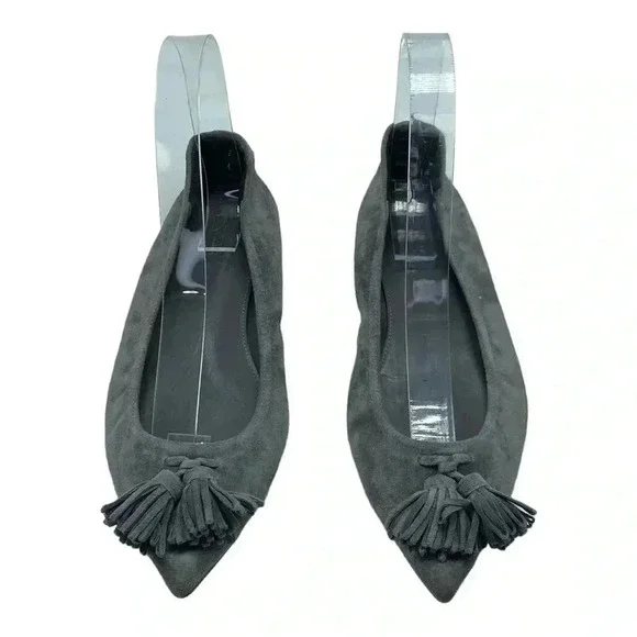 J. Crew Lottie tassel grey suede pointed toe ballet flats balletcore size 6.5