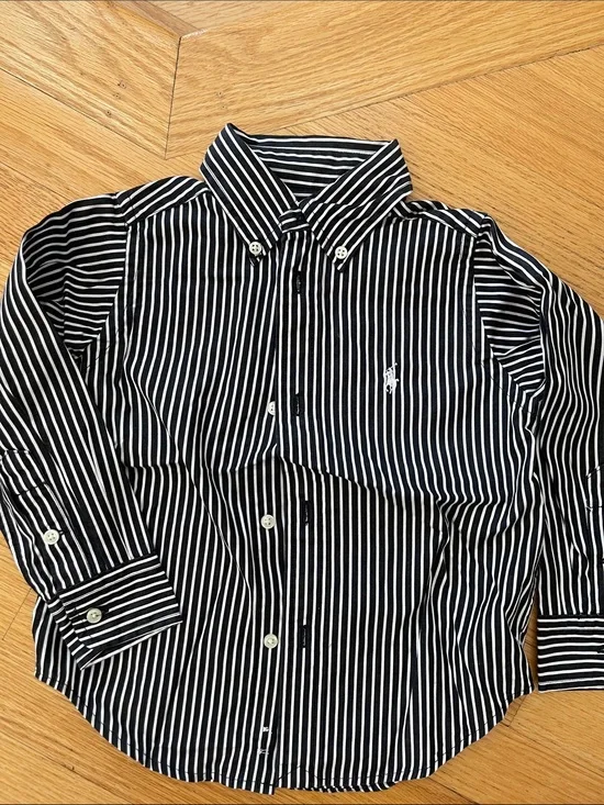Ralph Lauren Black and White Vertical Stripe Button-Down Shirt - toddler 2T